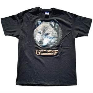 Vintage 90s Grey Wolf Graphic T-Shirt XL Hanes Made in USA Single Stitch